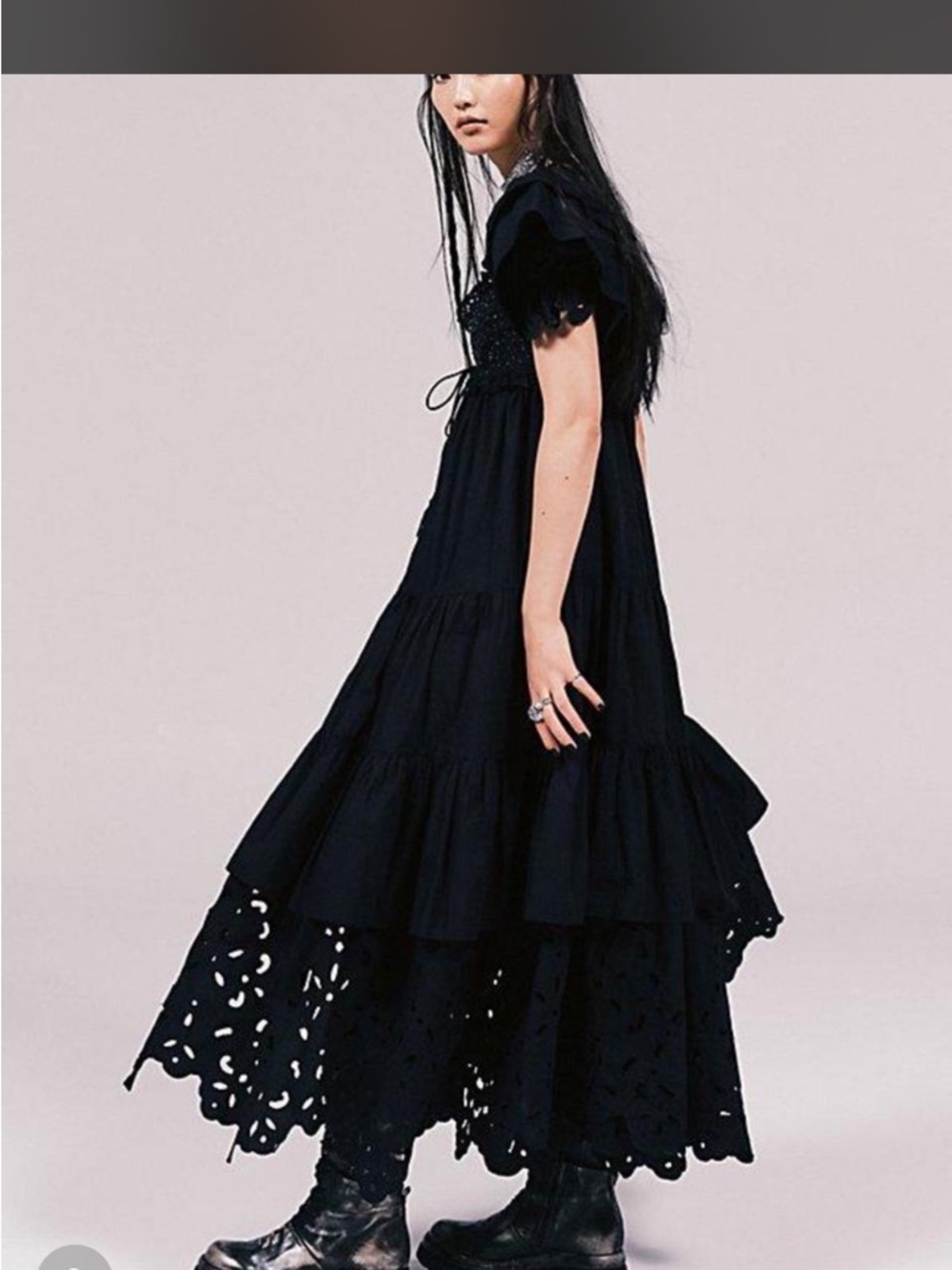 Free People Black Tiered Eyelet Maxi Dress